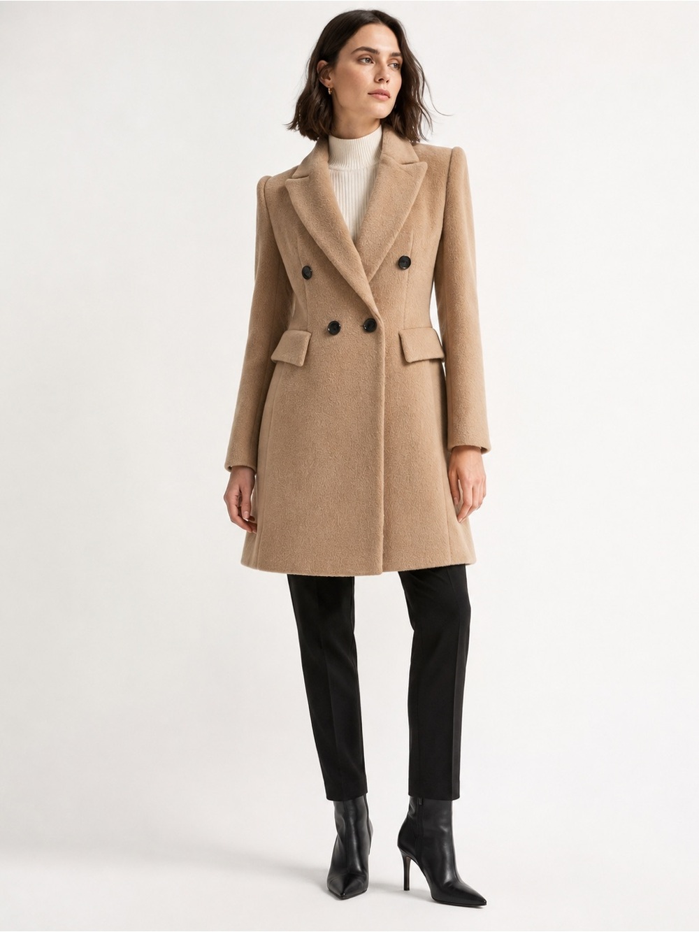 Kenneth Lynn Alpaca Wool Blend Double Breasted Camel Overcoat Size Small